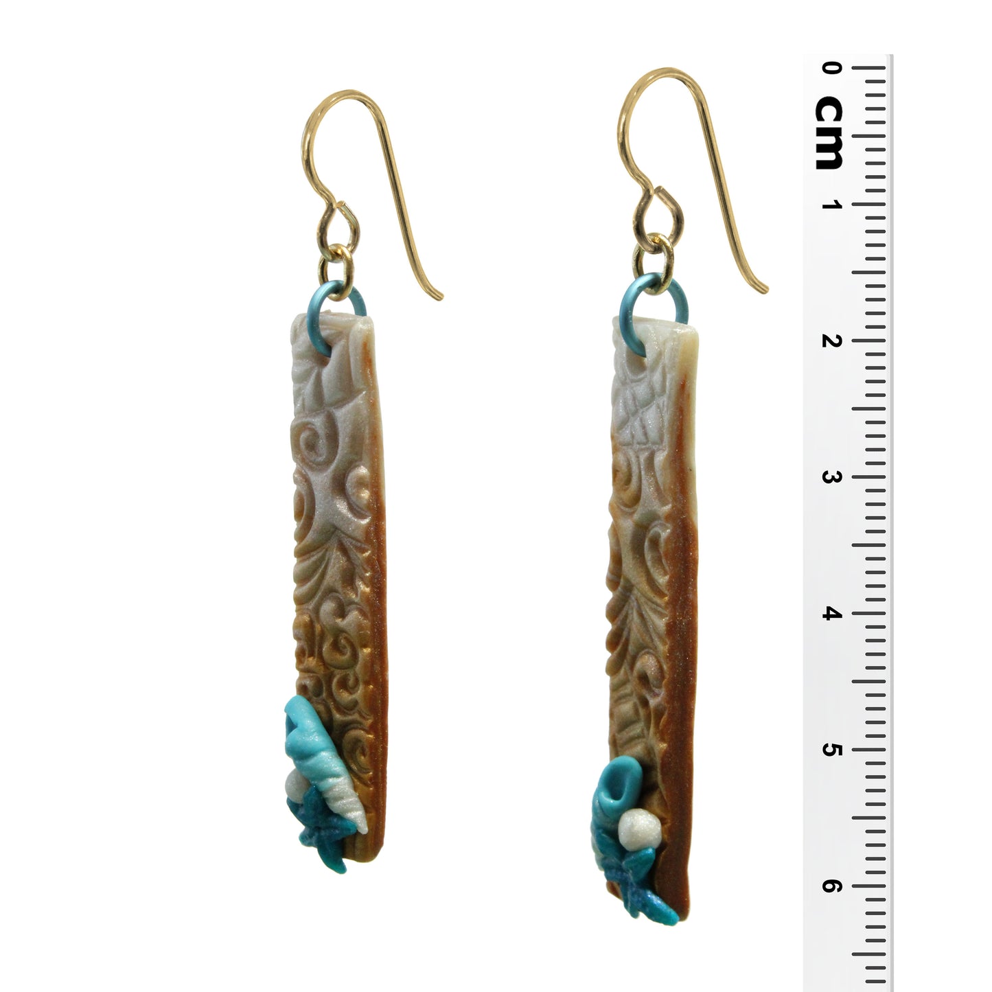 Beach Shell Rectangle Earrings / 63mm length / gold filled hook earwires