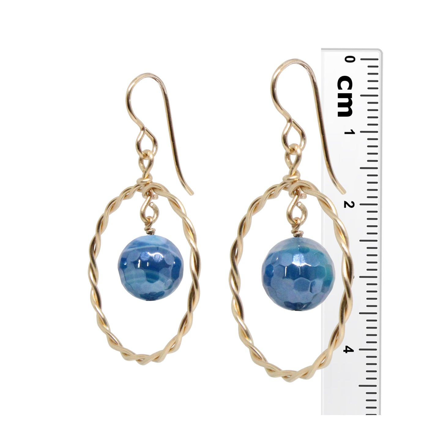 Twisted Wire Hoop Earrings / 45mm length / gold filled hook hook earwires / faceted agate beads / choose from sea blue, seafoam or purple