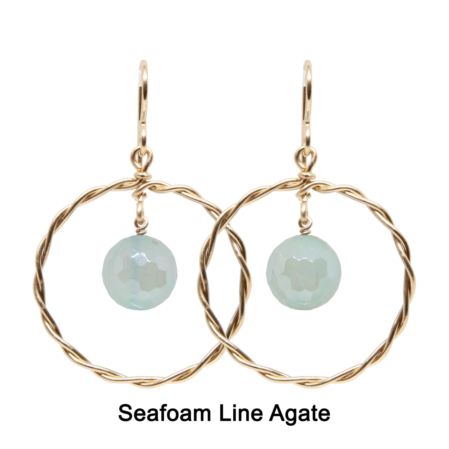 Twisted Wire Hoop Earrings / 45mm length / gold filled hook hook earwires / faceted agate beads / choose from sea blue, seafoam or purple