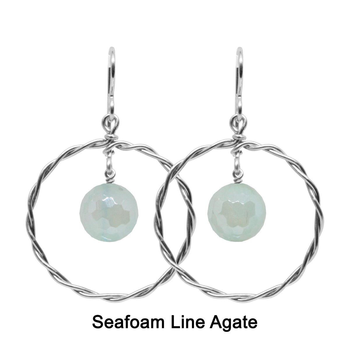 Twisted Wire Hoop Earrings with seafoam line agate