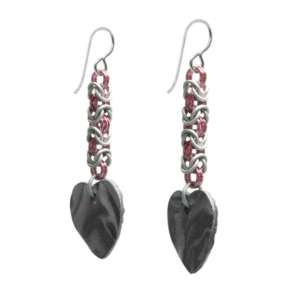 Chainmail Heart Earrings / choose from 3 colorways / 67mm length / sterling silver earwires