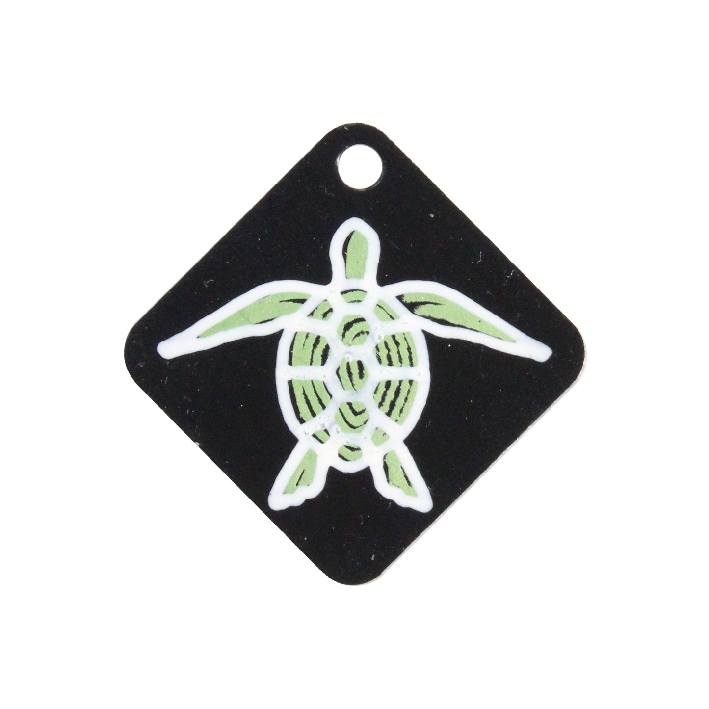 SEA TURTLE CHARM / green and white silhouette / printed on aluminum