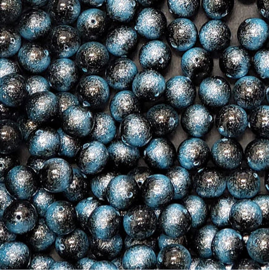 10mm BLUE Miyuki Galaxy Beads / 10 Pack / textured glittery resin beads