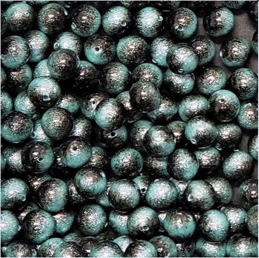 10mm GREEN Miyuki Galaxy Beads / 10 Pack / textured glittery resin beads