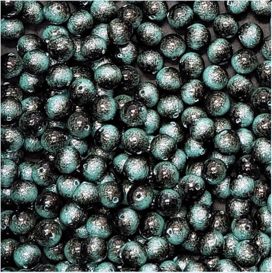 8mm GREEN Miyuki Galaxy Beads / 10 Pack / textured glittery resin beads