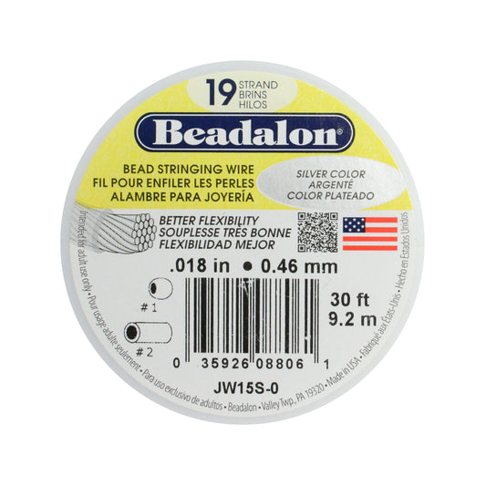 Beadalon 19 Strand Bead Stringing Wire / 30 foot roll (9.2m) / Silver Color / Nylon Coated