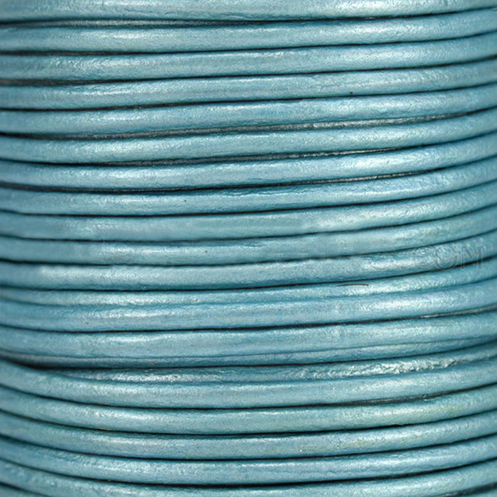 METALLIC DEEP AQUA 2mm Round Leather Cord