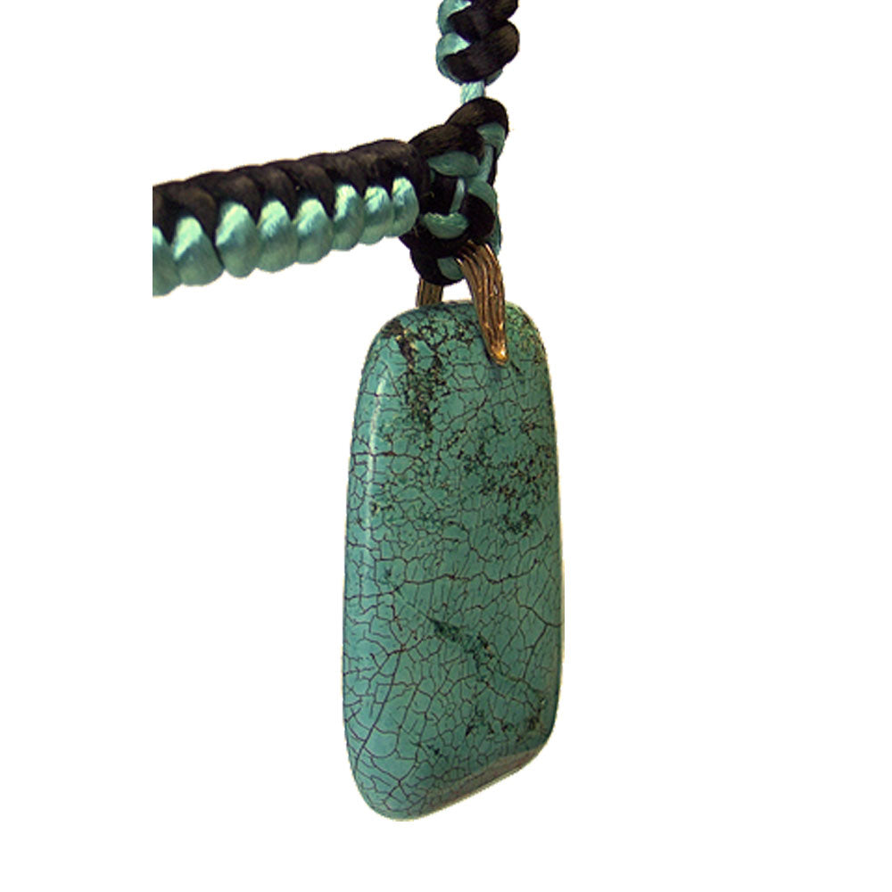 Green Turquoise Necklace / 17 Inch length / reconstructed turquoise pendant with a simulated matrix / satin rope necklace