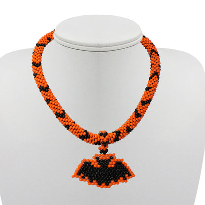 Halloween Fun Necklace / 15 Inch bead crocheted choker necklace / includes removable bat pendant and bonus bat earrings
