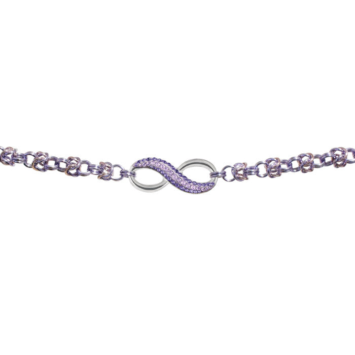 Forever Lavender Chainmail Necklace / 17 Inch length / pave infinity pendant