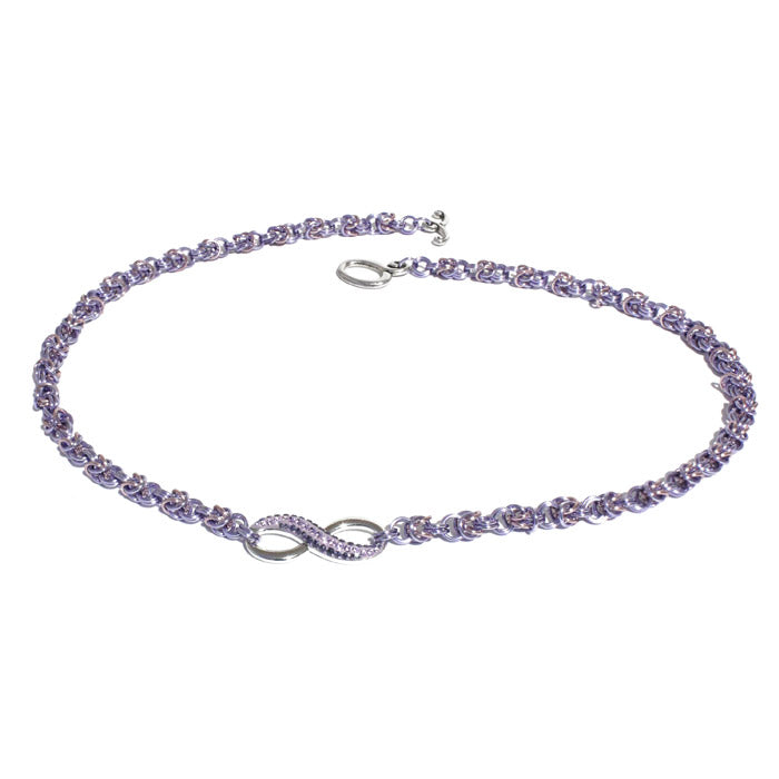 Forever Lavender Chainmail Necklace / 17 Inch length / pave infinity pendant