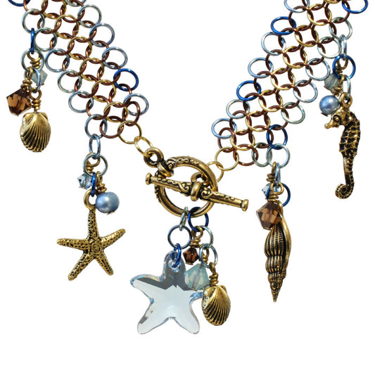 Just Beachin' Chainmail Necklace / 21 Inch length / has a beautiful color palette inspired by sand, sea, and sky