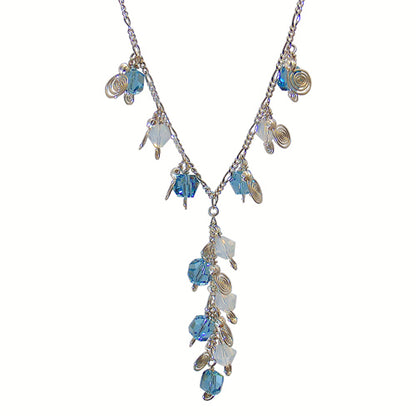 Galaxy Aqua Blue Necklace / 21 Inch length / sterling silver chain / shooting star clasp