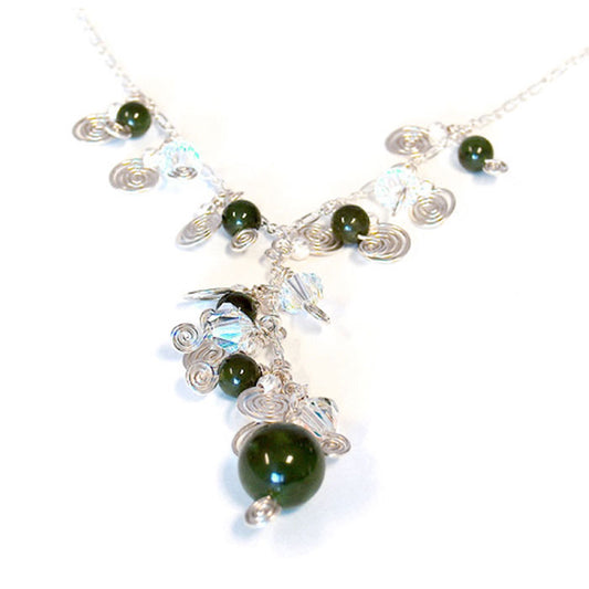 BC Jade Galaxy Necklace with galaxy spirals pendant / 21 Inch length / sterling silver chain / shooting star clasp