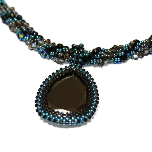 Iron Rain Necklace / 21 Inch length / large crystal teardrop pendant