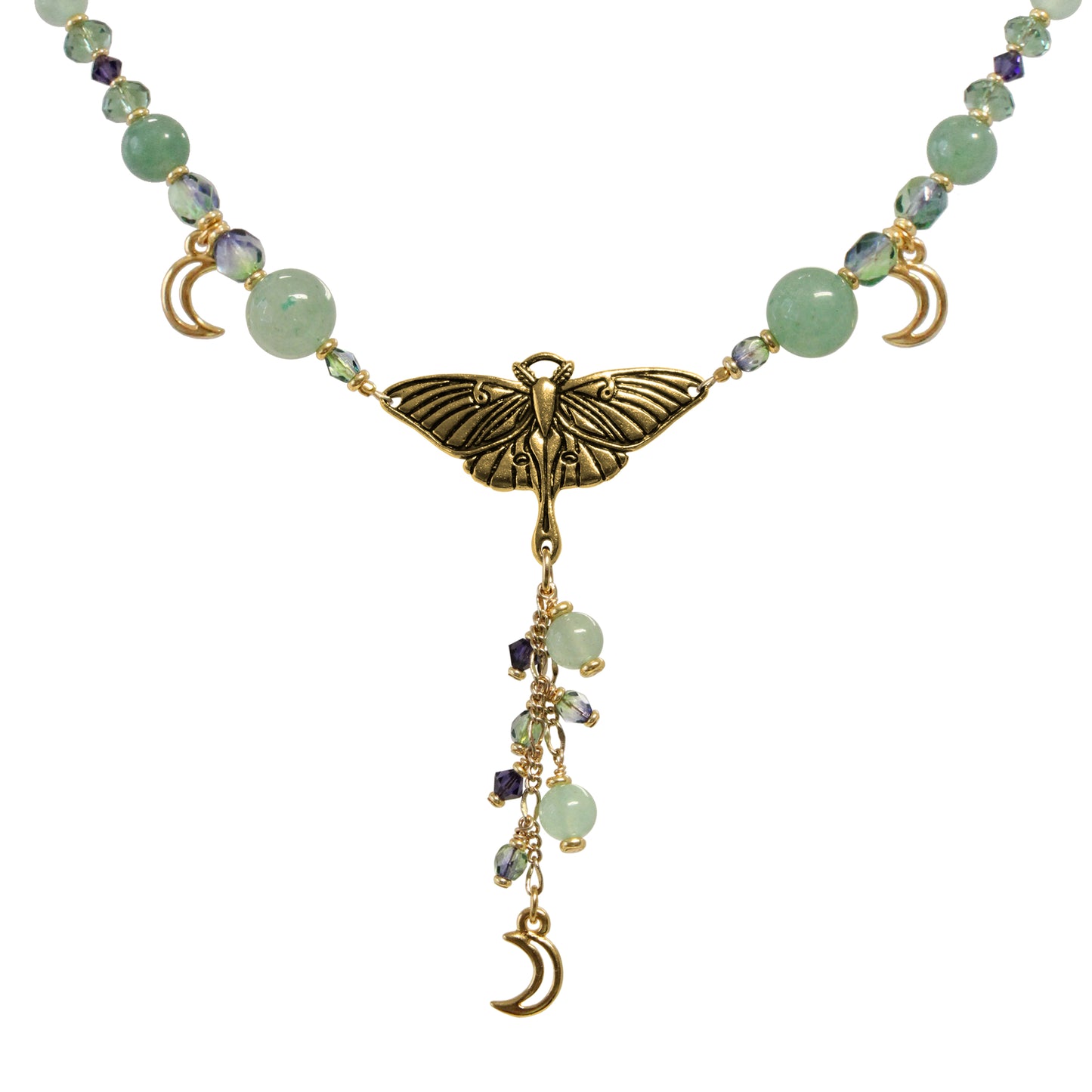 Luna Moth Necklace / 21 Inch length / with aventurine gemstones / toggle clasp