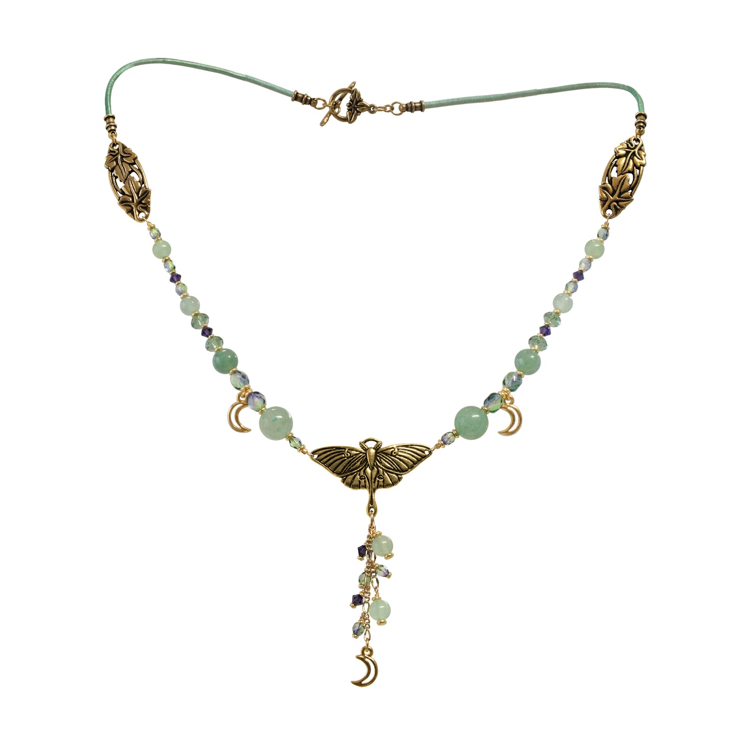 Luna Moth Necklace / 22 Inch length / with aventurine gemstones / toggle clasp