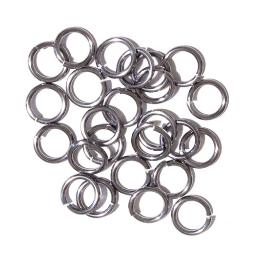 SHINY BLACK ICE 10mm 12 GA Jump Rings / 25 Pack / sawcut round open anodized aluminum