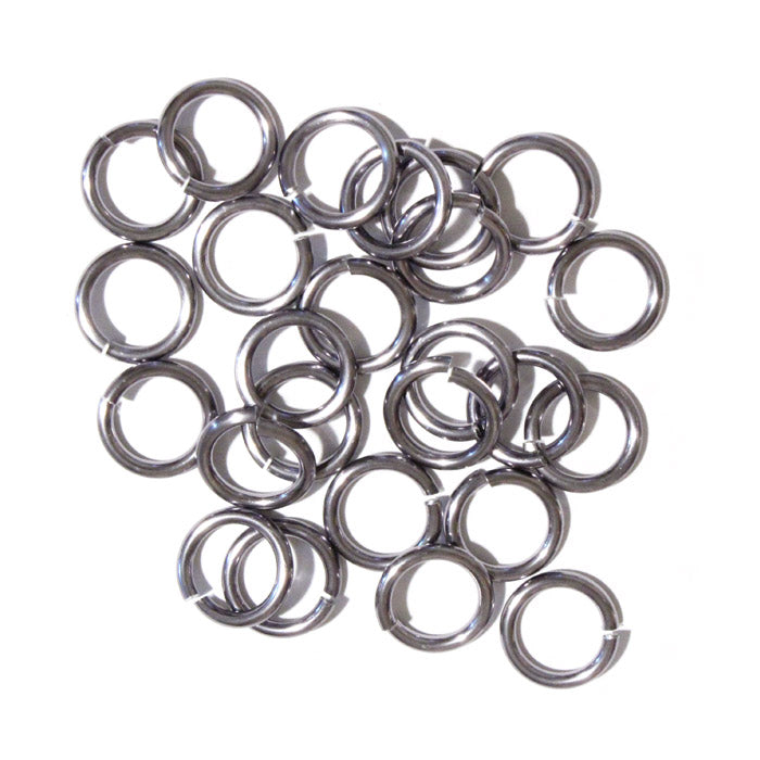 SHINY BLACK ICE 10mm 12 GA Jump Rings / 100 Pack / sawcut round open anodized aluminum