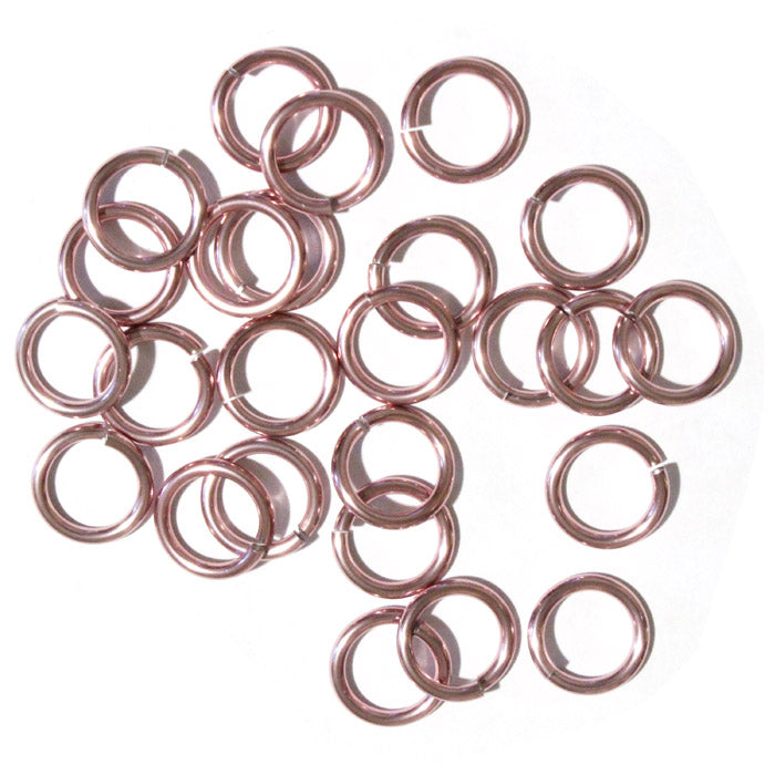 SHINY PINK 10mm 12 GA Jump Rings / 25 Pack / sawcut round open anodized aluminum