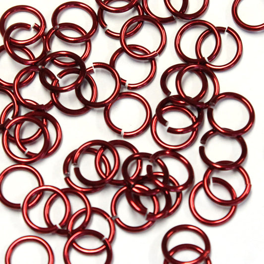 SHINY RED 7mm 16 GA AWG Jump Rings / 5 Gram Pack (approx 70) / sawcut round open anodized aluminum