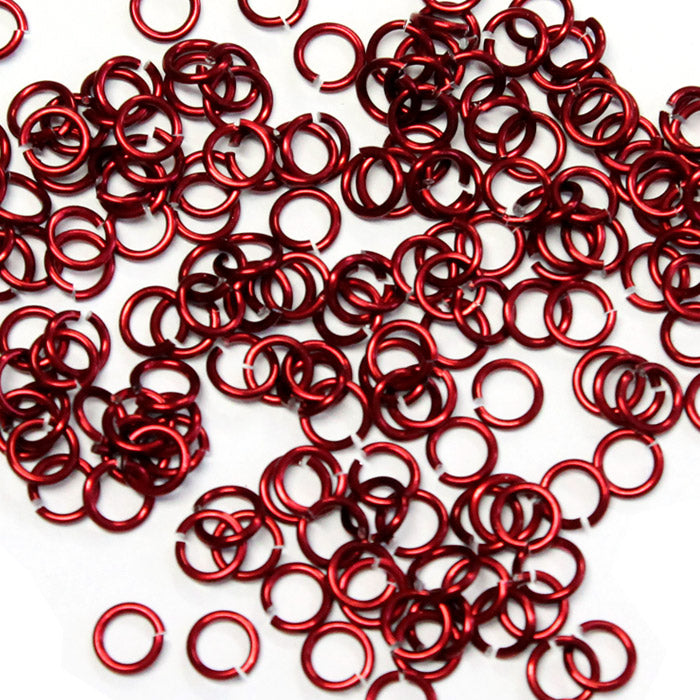 SHINY RED 3.4mm 20 GA Jump Rings / 5 Gram Pack (approx 275) / sawcut round open anodized aluminum