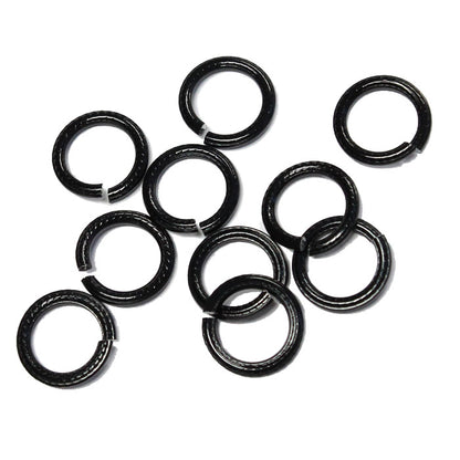 BLACK 10mm Rope Pattern Jump Rings / 25 Pack / sawcut round open anodized aluminum