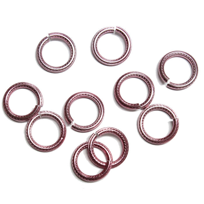 PINK 10mm Rope Jump Rings / 25 Pack / sawcut round open anodized aluminum