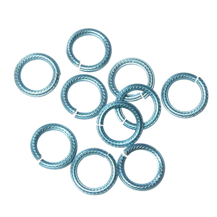 SKY BLUE 10mm Rope Jump Rings / 25 Pack / sawcut round open anodized aluminum