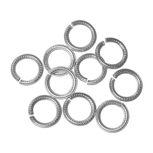 SILVER 10mm Rope Jump Rings / 25 Pack / sawcut round open anodized aluminum