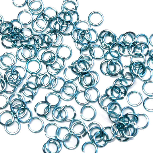 SHINY SKY BLUE 3.4mm 20 GA Jump Rings / 5 Gram Pack (approx 275) / sawcut round open anodized aluminum