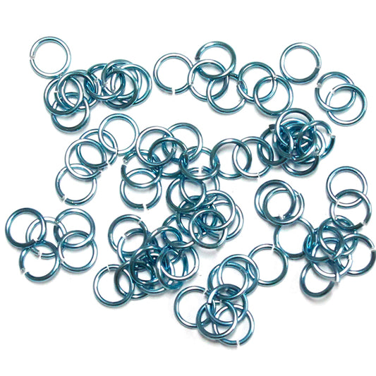 SHINY SKY BLUE 4mm 20 GA Jump Rings / 5 Gram Pack (approx 240) / sawcut round open anodized aluminum