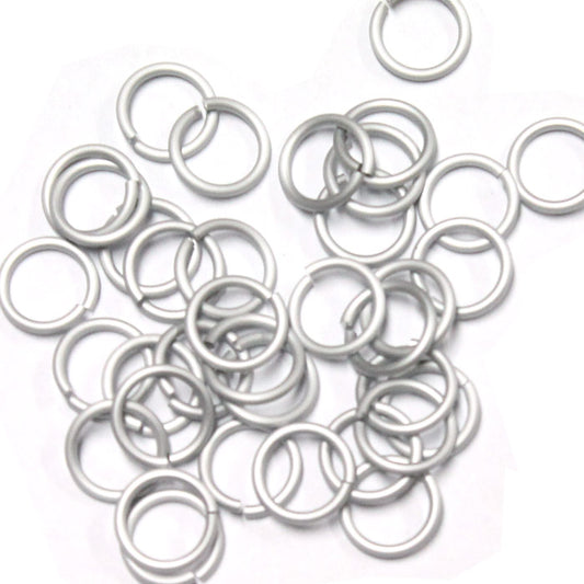 MATTE SILVER 7mm 16 GA AWG Jump Rings / 5 Gram Pack (approx 70) / sawcut round open anodized aluminum
