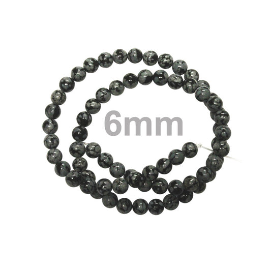 6mm Snowflake Obsidian / 16" Strand / natural / smooth round stone beads