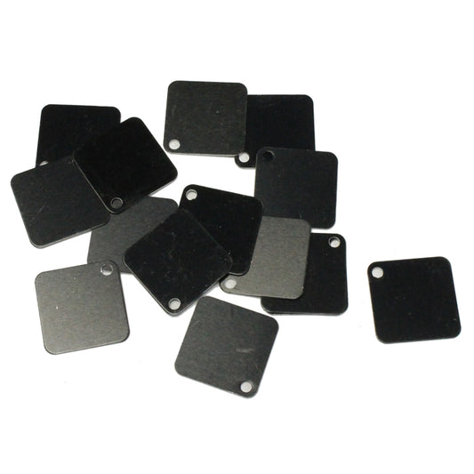 BLACK 25mm Square Tags / 25 Pack / anodized aluminum / for jewelry, etching, engraving