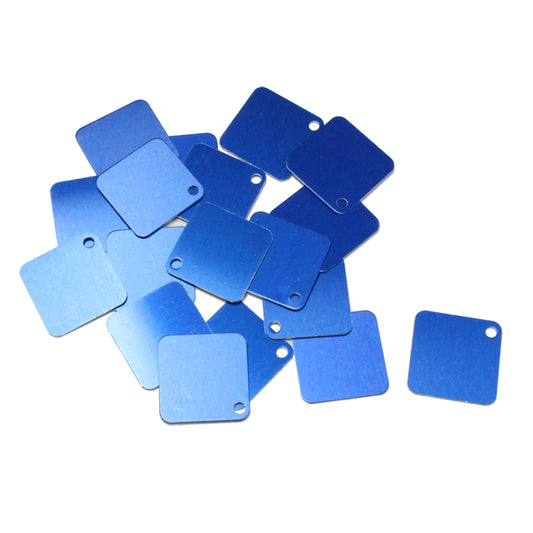 BLUE 25mm Square Tags / 25 Pack / anodized aluminum / for jewelry, etching, engraving
