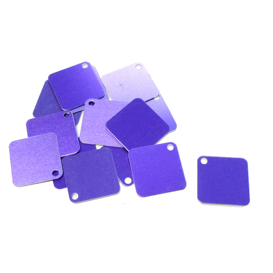 PURPLE 25mm Square Tags / 25 Pack / anodized aluminum / for jewelry, etching, engraving