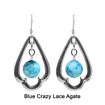 Kit for Trefoil Earrings / complete kit unassembled / with silver pewter trefoils and gemstone of your choice