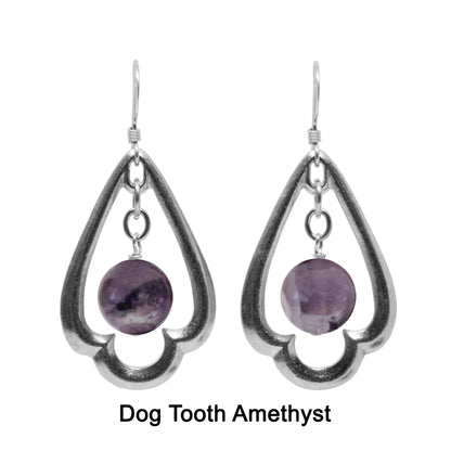 Kit for Trefoil Earrings / complete kit unassembled / with silver pewter trefoils and gemstone of your choice