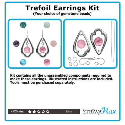Kit for Trefoil Earrings / complete kit unassembled / with silver pewter trefoils and gemstone of your choice