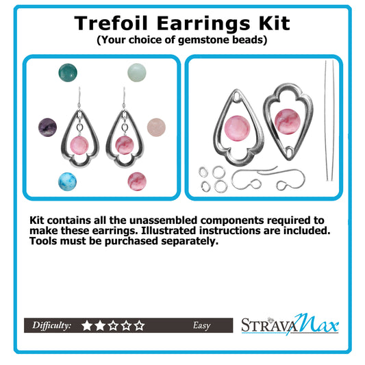 Kit for Trefoil Earrings / complete kit unassembled / with silver pewter trefoils and gemstone of your choice