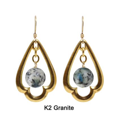 Trefoil Earrings / 45mm length / gold filled earwires / choose from angelite, jade, carnelian, K2 granite, pink opal, turquoise