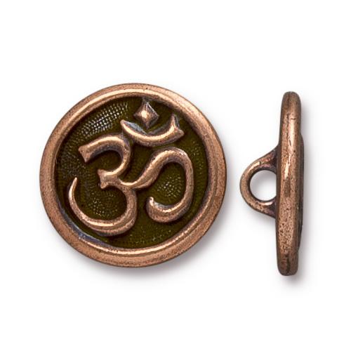 TierraCast Om Button Antique Copper - front and side view
