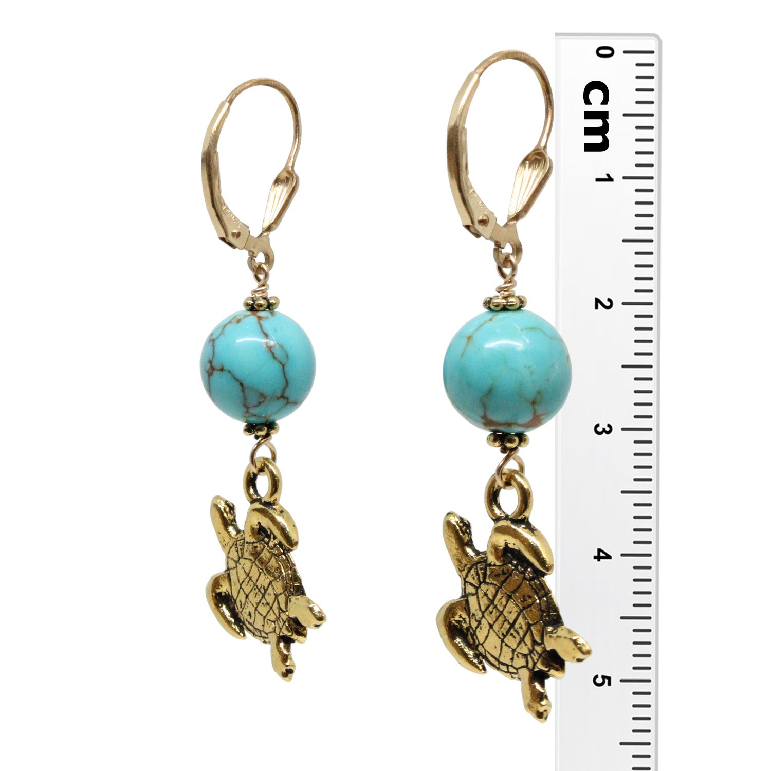 Gold Sea Turtle Earring with shell leverbacks